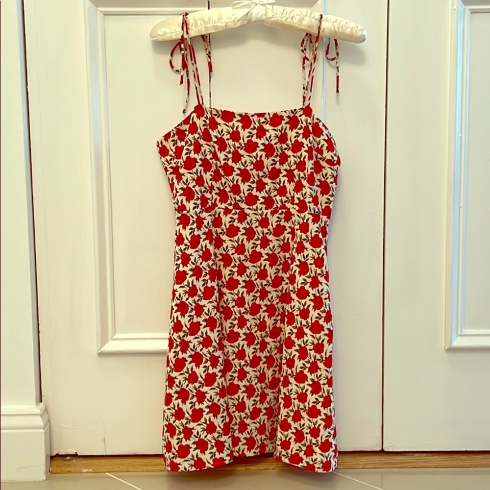 superdown | White and Red Tie Strap Floral Dress